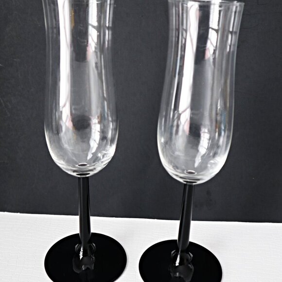 4 Vintage LUMINARC Black Stemmed Champagne Flutes France - Picture 2 of 5